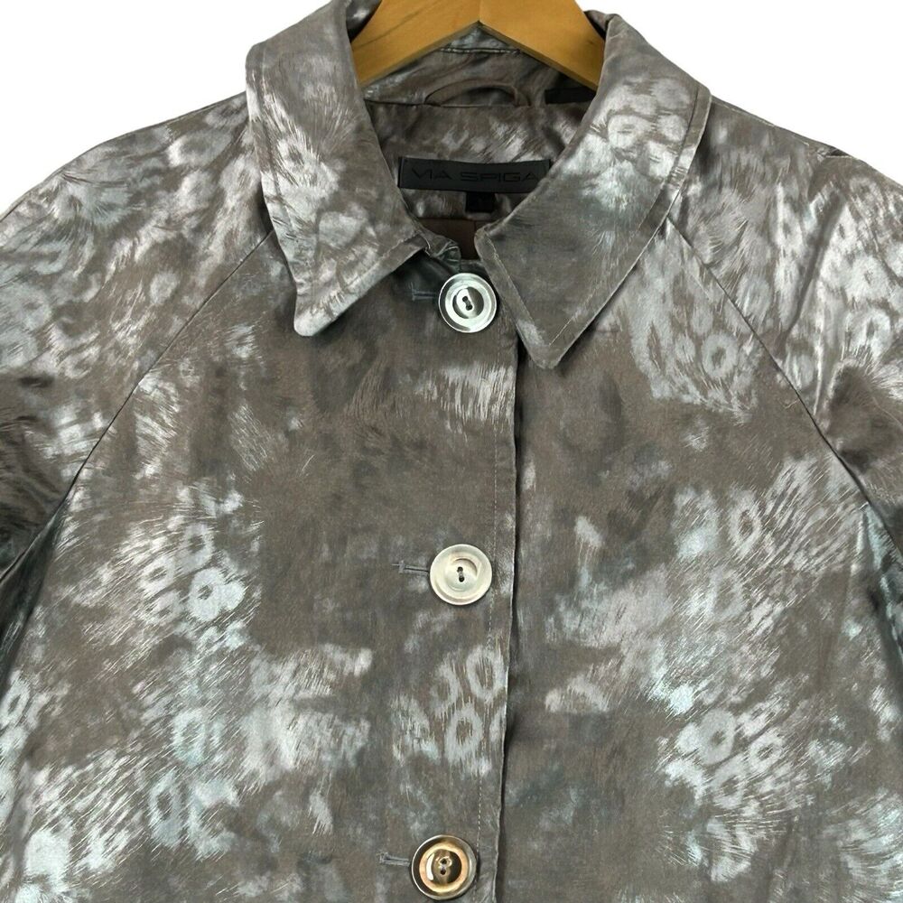 Via Spiga Coat Womens Sz L Silver Cheetah Leopard Animal Print Raincoat Trench - Picture 2 of 16